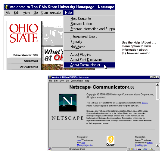 Netscape browser Help menu